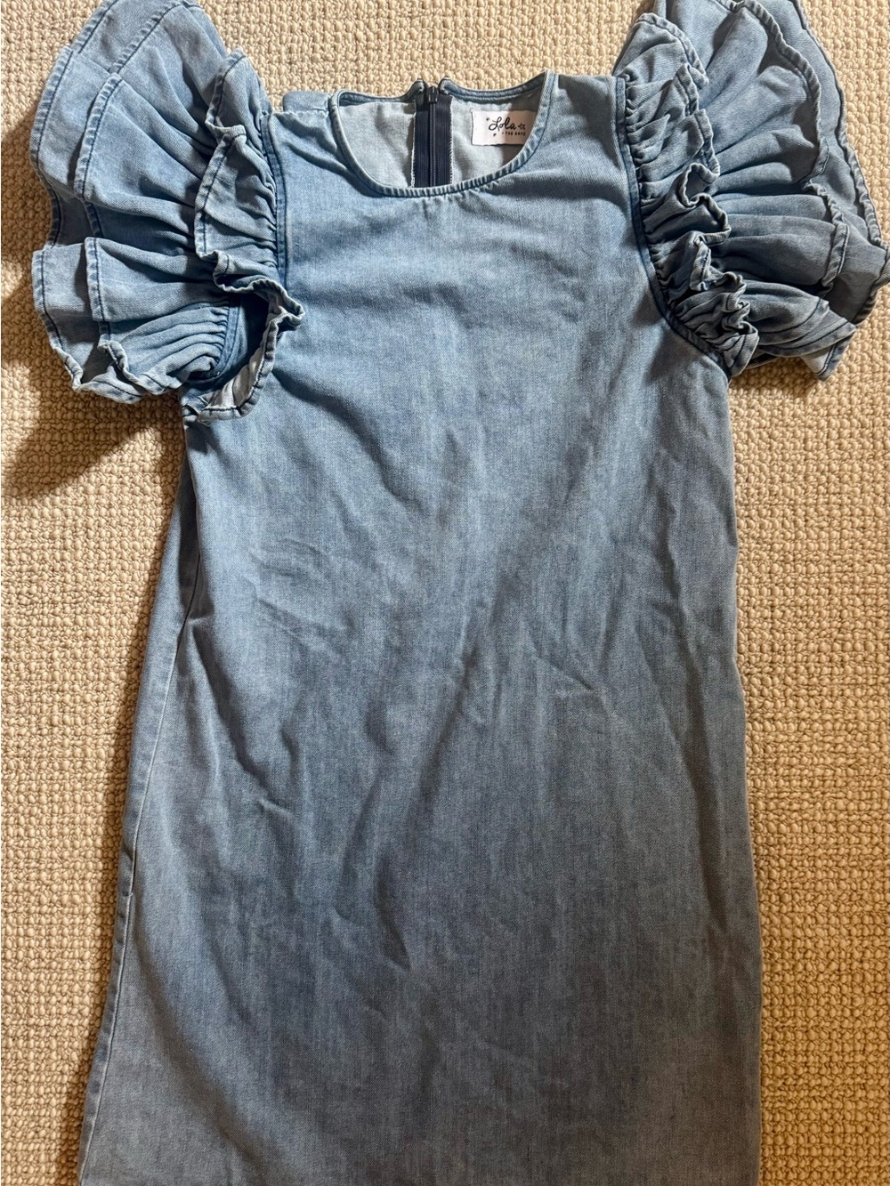 Lola and the Boys Puff Sleeve Light Denim Shift Dress
